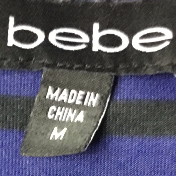 Bebe Blue Black Striped High Low Cutout Dress - Picture 4 of 8